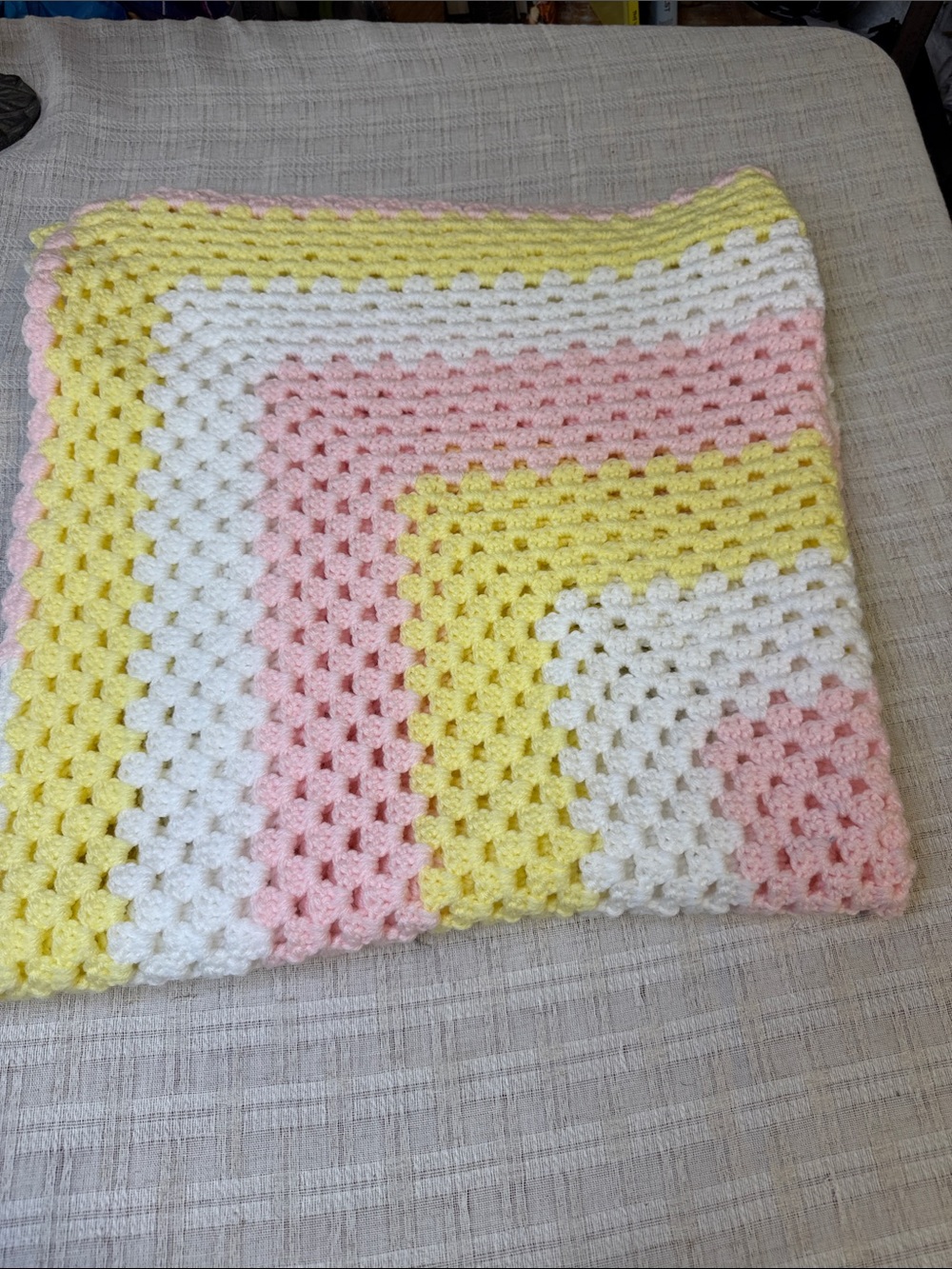 Handmade Baby Crochet Blanket - Pink, Yellow, White